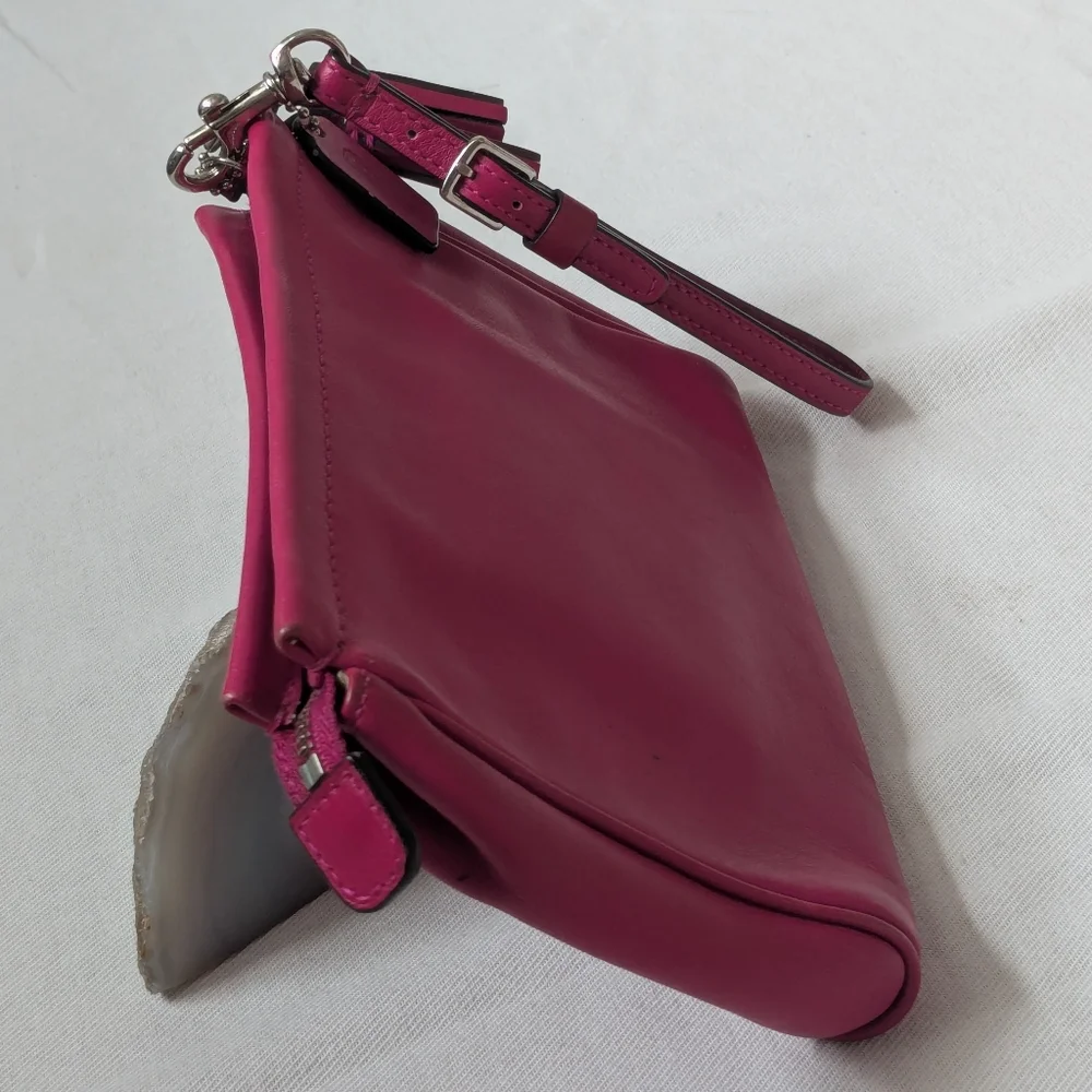 Coach Legacy Smooth Leather Tassel Wristlet Fuchsia Pink